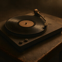 Vintage Vinyl: A classic turntable sits gracefully, its needle poised above a timeless vinyl record. The scene evokes a sense of nostalgia and a love for analog music.