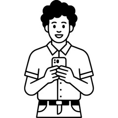 Digital Communication: A monochrome depiction of a man engrossed in his smartphone, symbolizing modern communication. 