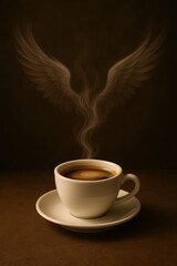 Coffee Cup Phoenix: A steaming cup of coffee, where the rising steam artfully shapes the wings of a phoenix against a dark backdrop. It symbolizes energy and rebirth.