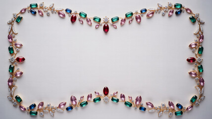 Naklejka premium Luxury gemstone frame with colorful jewels and copy space on beige background