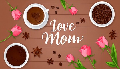 Happy Mothers Day Coffee Drink Roses.
