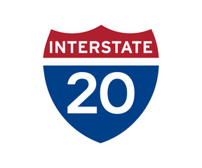 Interstate highway 20 road sign icon. Intrastate american road sign vector design and illustration.


