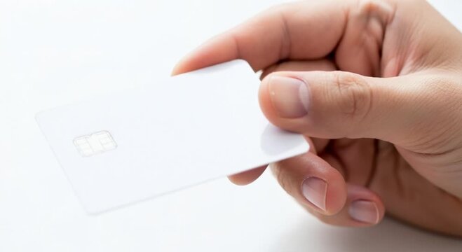 Closeup of Hand Holding Credit Card in Front of White Background