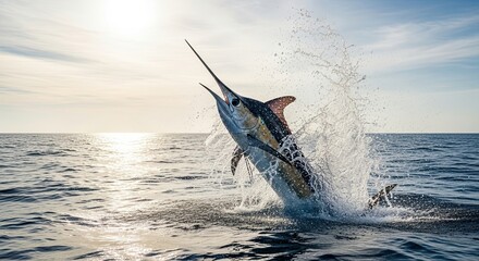 Majestic Marlin Leaping Out of the Ocean During a Fishing Trip
