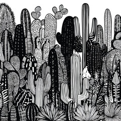 Monochrome cactus pattern line art abstraction