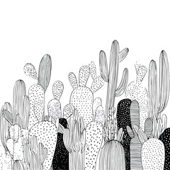 Minimalistic Black and White Cactus Patterns