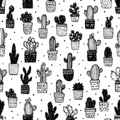 Monochrome cactus pattern sketch design elements