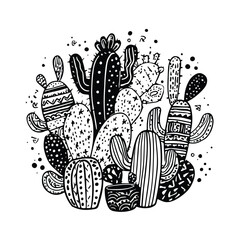 Minimalist cactus pattern line art design