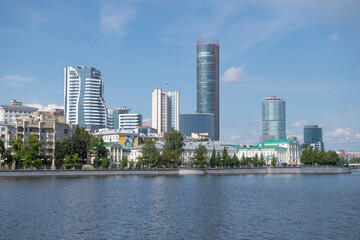 The Iset river embankment on a sunny August day, Yekaterinburg