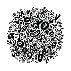 Abstract Chaotic Scribbles Black White Lines