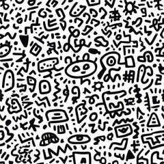 Abstract Monochrome Chaotic Scribbles Minimal Art