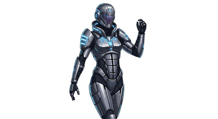 Futuristic Female Cyborg Warrior Confidently Posing with Determined Expression Isolated on Transparent Background