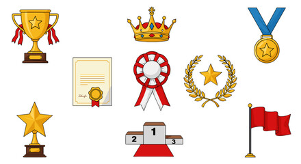 Collection of Awards and Symbols of Victory and Achievement Isolated on Transparent Background