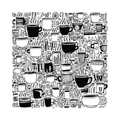 Sleek Monochrome Coffee Cup Doodles Abstracted