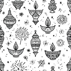 Monochromatic Diwali Lanterns and Festival Pyrotechnics