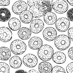 Monochrome doodle donuts with sprinkle pattern