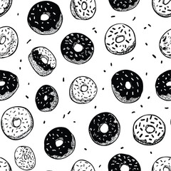 Monochrome Sketch of Sprinkled Doughnuts
