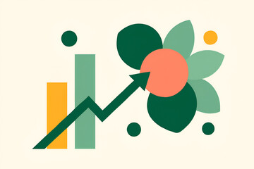 Minimal business growth chart illustration with upward arrow and abstract flower