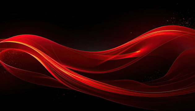 Abstract flowing red and gold lines against a dark background, with subtle sparkles