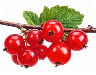 Close-up of a sprig with vibrant red berries, fresh green leaves, and a twig