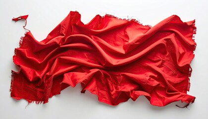 A vibrant, crumpled red fabric spreads across a white backdrop, edges frayed