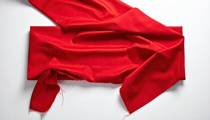 Bright red fabric draped over a rectangular shape on a white surface