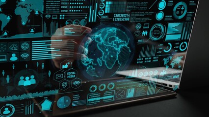 Experience a cutting-edge digital interface showcasing data analytics and communication metrics, ideal for tech innovations and business solutions in modern environments. Cipher