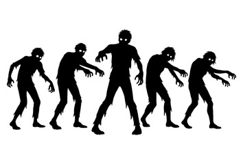 Obraz premium Zombie silhouette group walking undead monster horror illustration on white background