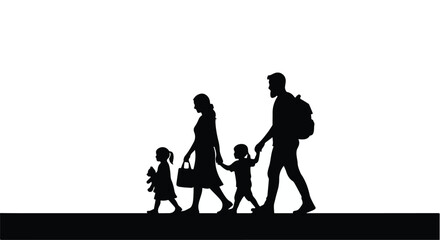 Silhouetted family of four walking together, representing unity and shared journey.