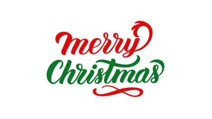 Merry christmas red and green calligraphy text design on white background