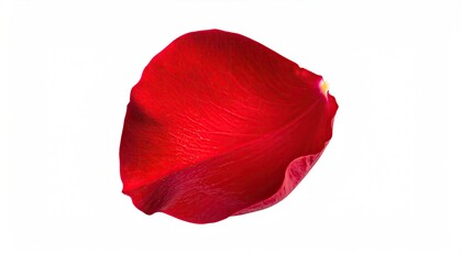 Close-up of a single, vibrant red rose petal against a pure white background