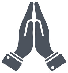 Flat design illustration of hands together for prayer, meditation, or greeting