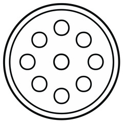 Whole pepperoni pizza top view line art food icon illustration