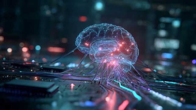 Futuristic AI Neural Network Visualization with Glowing Synapses and Digital Connectivity