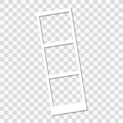 Blank transparent Photo strip template in row rotated, isolated on transparent background. 3 square instant photo frame for social net, documents, fun. Vector editable illustration.