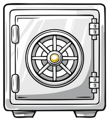 Vibrant Cartoon Silver Safe Box Illustration with Classic Combination Dial for Security and Valuables