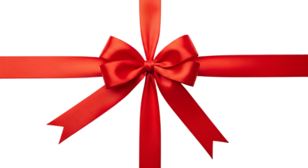 Red ribbon tied in a bow, isolated on transparent background