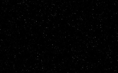 Falling snow flakes. Twinkling lights on black background. Starry nights background. Distressed uneven noise texture overlay. Glowing small particles or snowfall.