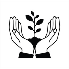 Hands gently cupping a growing seedling symbolizing growth protection care and new life