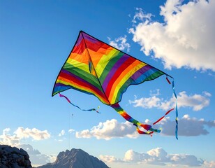 Colorful Kite Soaring in a Blue Sky.
