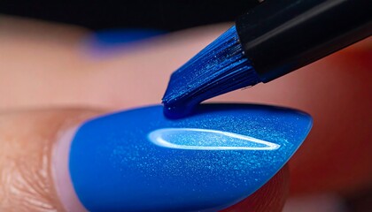 Close Up of Nail Art Design with Blue and White.