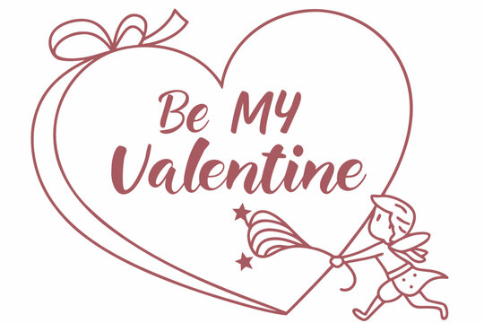 Simple heart outline and single text line “Be My Valentine,” elegant USA minimal greeting design.
