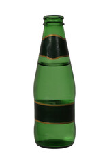 Green Glass Soda Bottle With Black Gold-Rimmed Label Isolated On PNG Background