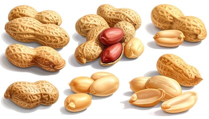 Peanuts in Shells and Shelled, Close-up.