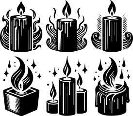 Candle Silhouette Isolated Vector Illustration on White Background, Minimal Design,