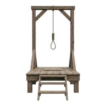 Wooden gallows with hanging noose isolated on transparent background, 3d rendering