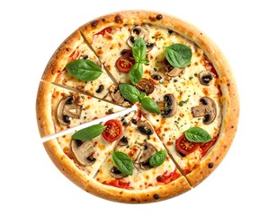 Delicious Pizza with Mushrooms and Basil.