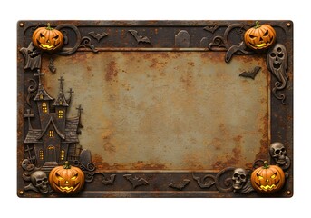 Vintage ornate frame with carved pumpkins creating an antique Halloween gothic atmosphere perfect for elegant party designs.