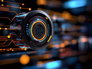 Awe inspiring futuristic technology interface for digital computing. Advanced abstract data processing in circular network