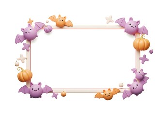  Elegant pastel frame with cute pumpkins, ghosts and bats creating a soft Halloween design perfect for sweet party invitations.